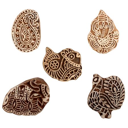 Set of 5 Piece New Mix Wooden Printing Block